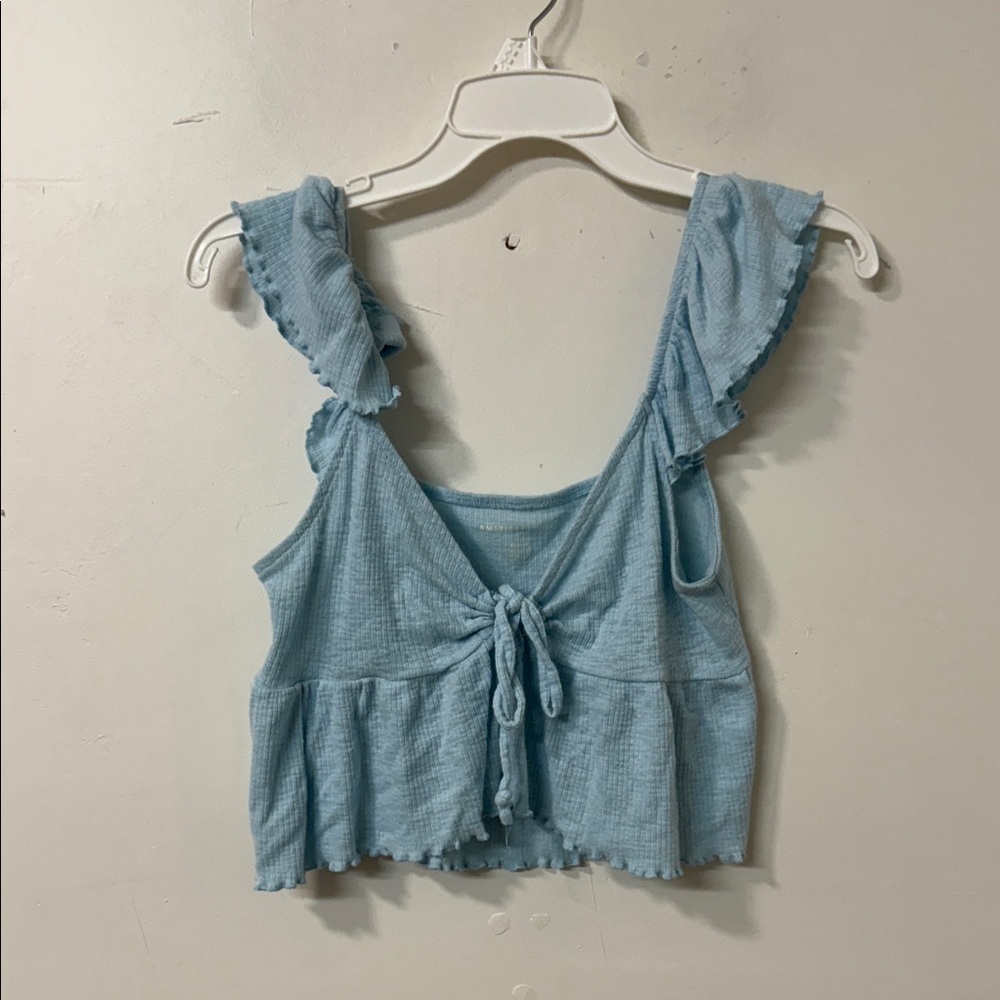 American Eagle Outfitters Sky Blue Tie-Front Crop Top - Picture 1 of 2